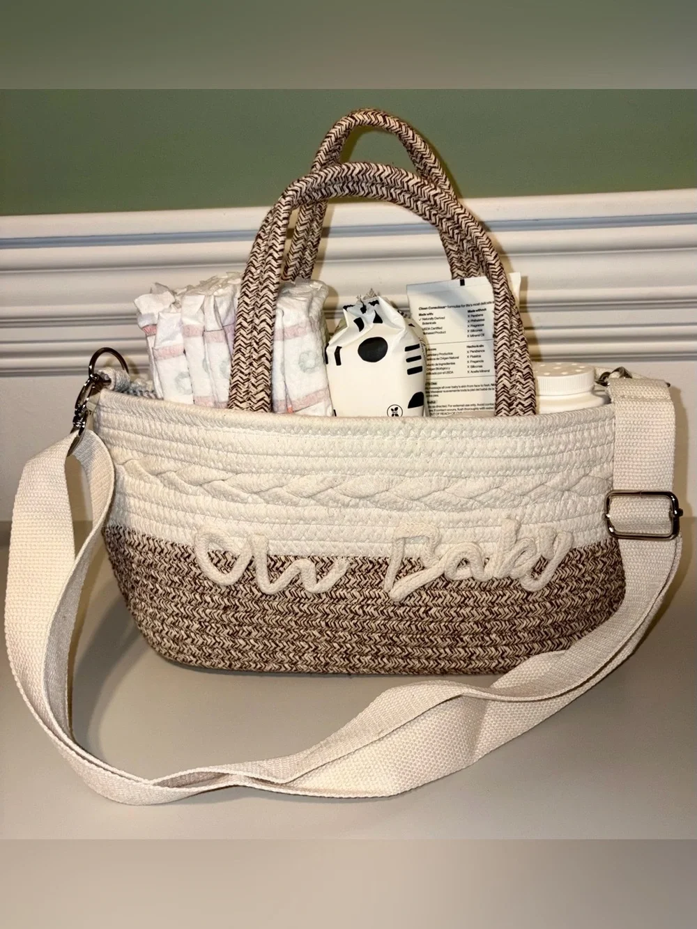 Oh Baby Rope Diaper Caddy Organizer with Shoulder Strap | Nursery Storage Basket